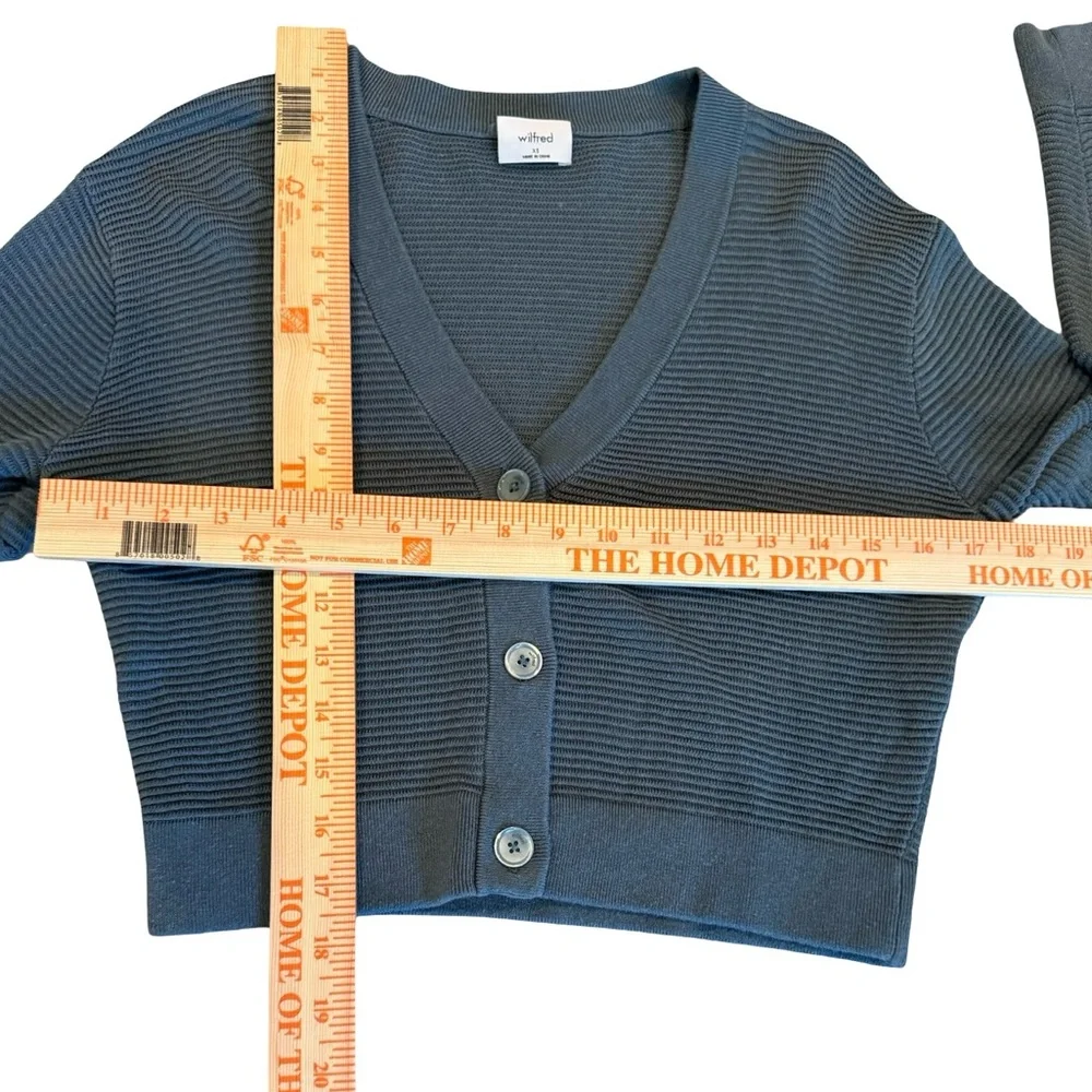 Wilfred Aritzia Ribbed Button Front Cropped Cardigan XS Blue Grey slate - Picture 3 of 5